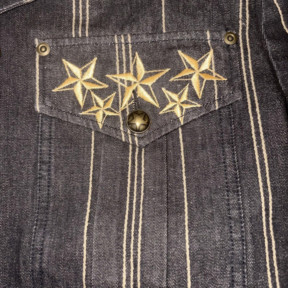 Vintage Y2K Jag Jacket Womens Black Striped Denim Star Embroidered Cropped - Picture 4 of 14